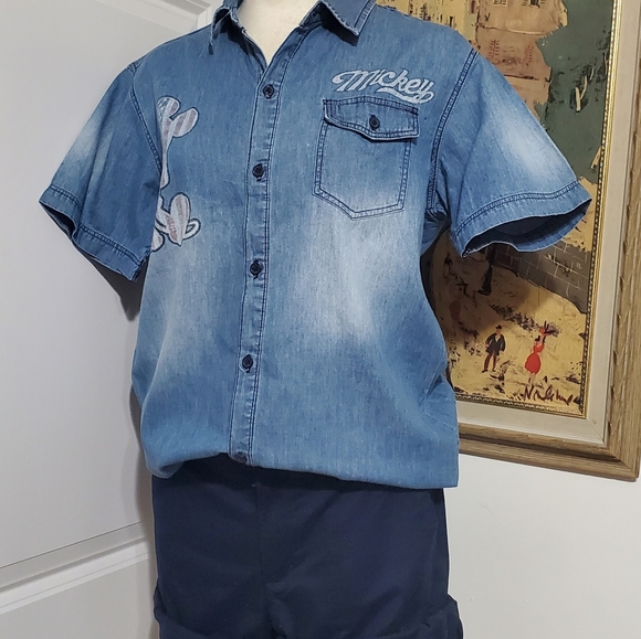 DISNEY MICKEY MOUSE Y2K BLUE DENIM SHORT SLEEVE WOMEN'S POLO SHIRT MEDIUM - Picture 3 of 10